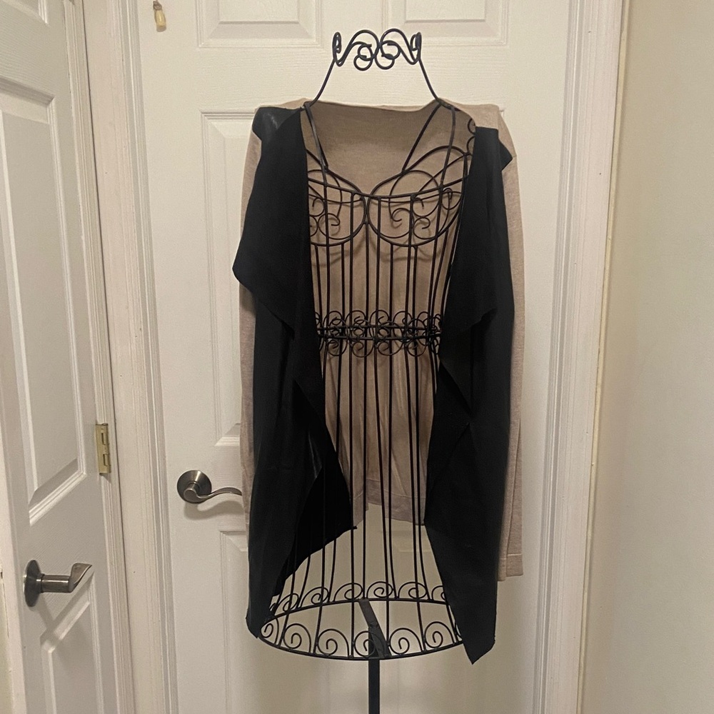 Black and Beige Open Front Cardigan